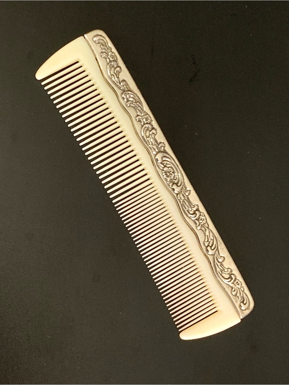Vintage Silver Plated Vanity Dresser Hair Comb Ornate w/Flowers